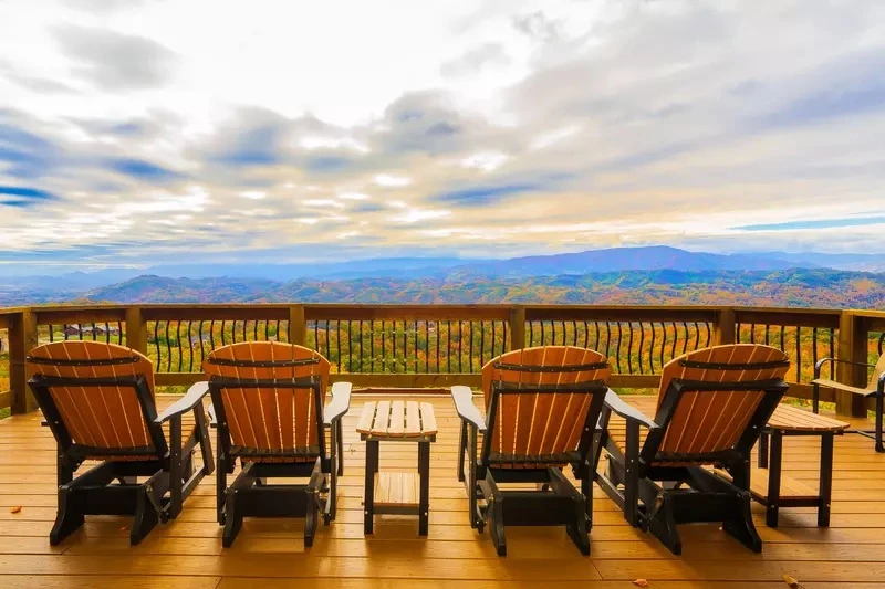 cabin with mountain view during fall in the smoky mountains