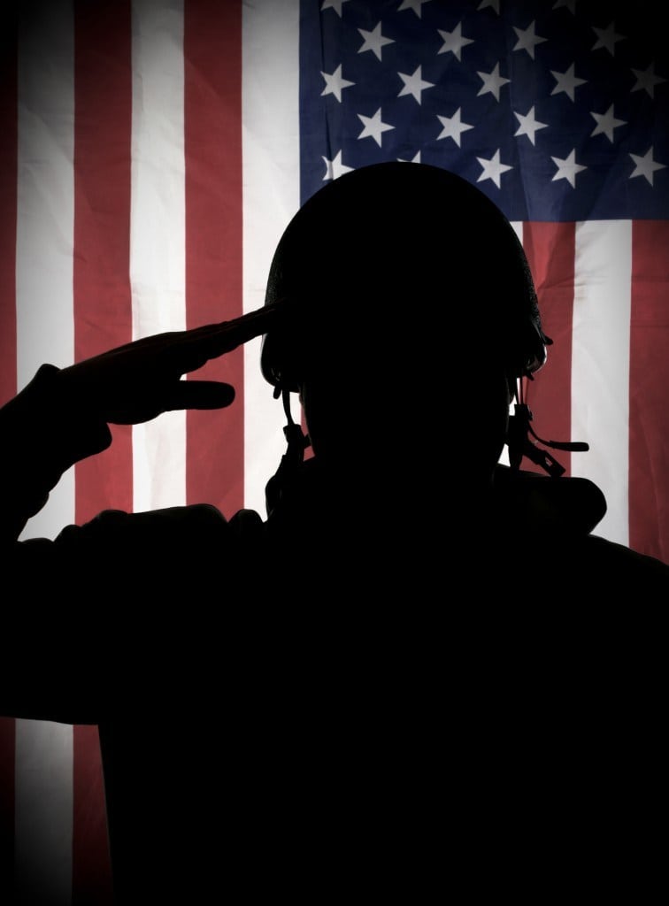 Soldier saluting to the American flag