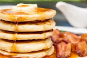 stack of pancakes with bacon