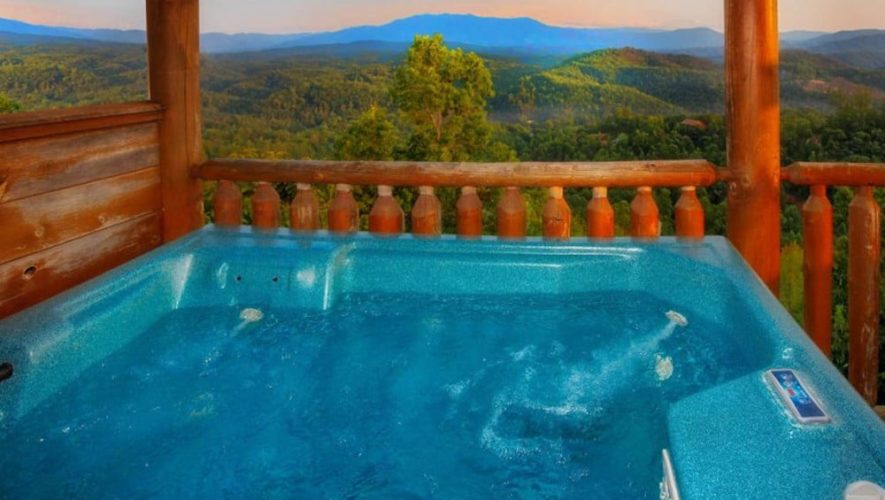 gatlinburg cabin with a hot tub and mountain view