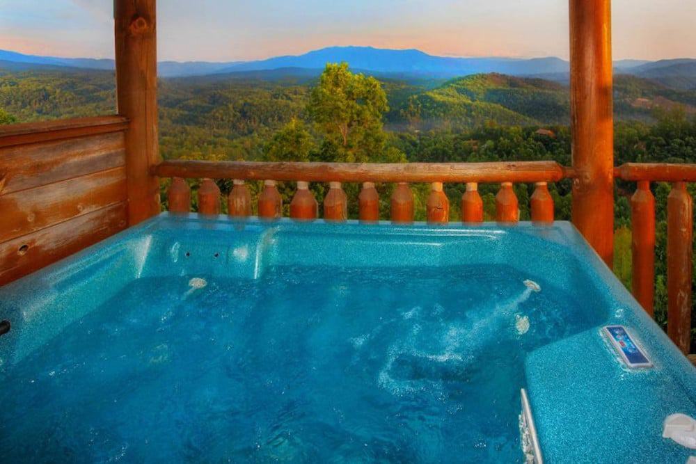 gatlinburg cabin with a hot tub and mountain view