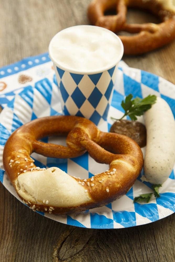 Pretzels and bratwurst meal