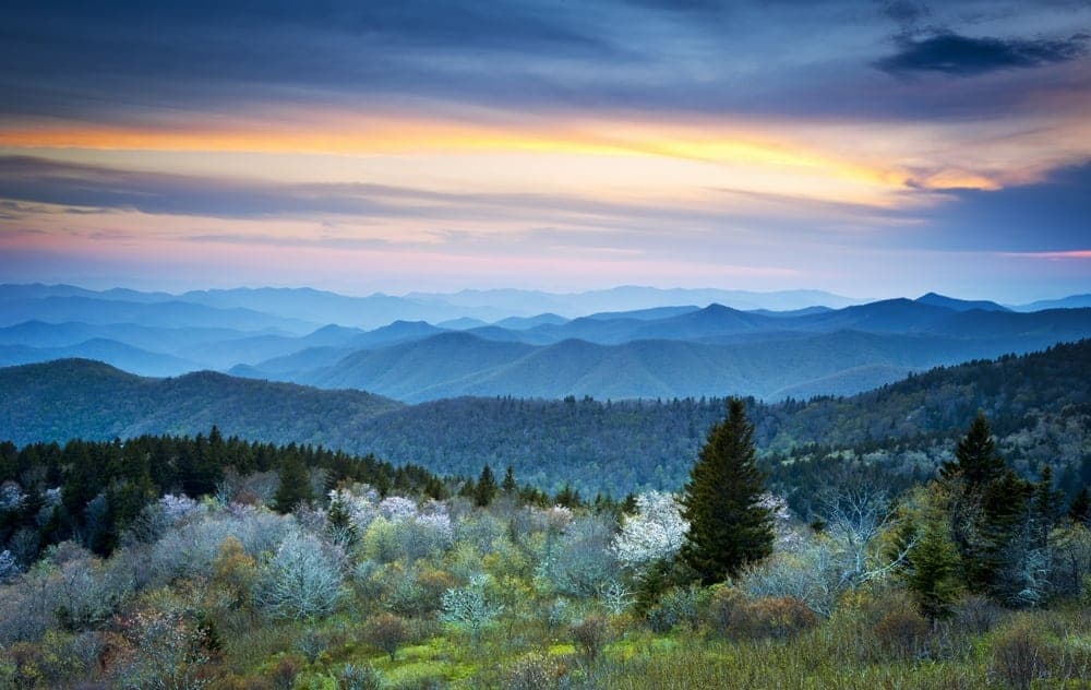 Beautiful view of the Smoky Mountains at sunset