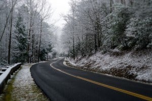View of road through the Smoky Mountains in Gatlinburg