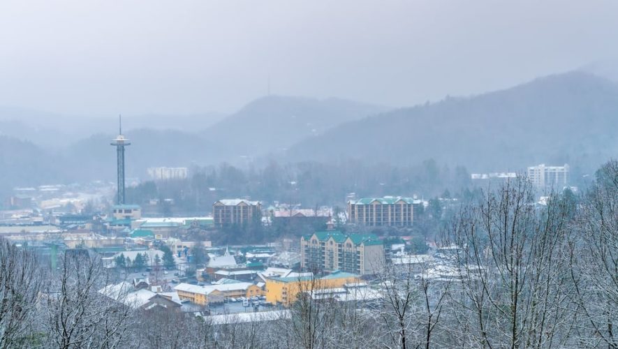 Aerial view of Gatlinburg in the winter