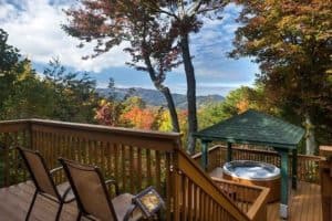 Stunning mounain view from the porch of a four bedroom Gatlinburg cabin