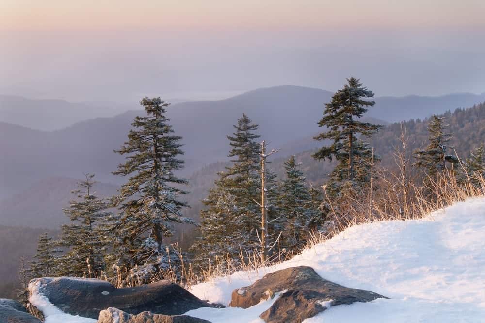 View of the Smoky Mountains in the winter