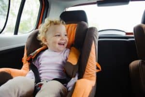 toddler in car on the way to Gatlinburg vacation with toddler