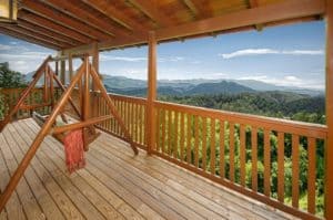More Shared Blessings deck view cabins in Pigeon Forge with arcade games