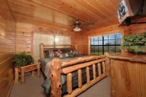 Grandview Lodge bedroom Pigeon Forge log cabin rentals