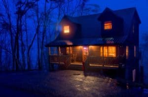 night time view of cabin during Pigeon Forge family vacation