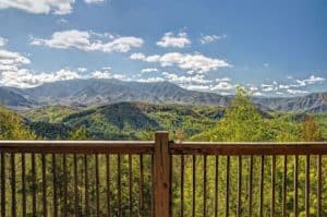 Incredible mountain view from the deck of one of our Gatlinburg getaway cabins.
