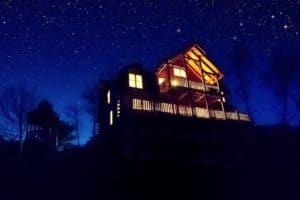 One of our cabins close to downtown Gatlinburg at night.