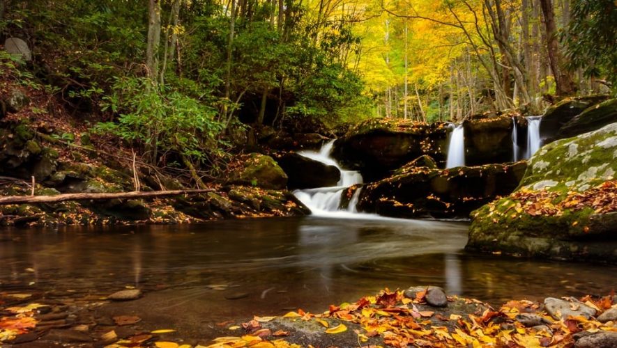 Smoky Mountains fall colors near river