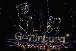 A Christmas lights display in Gatlinburg with bear cubs.
