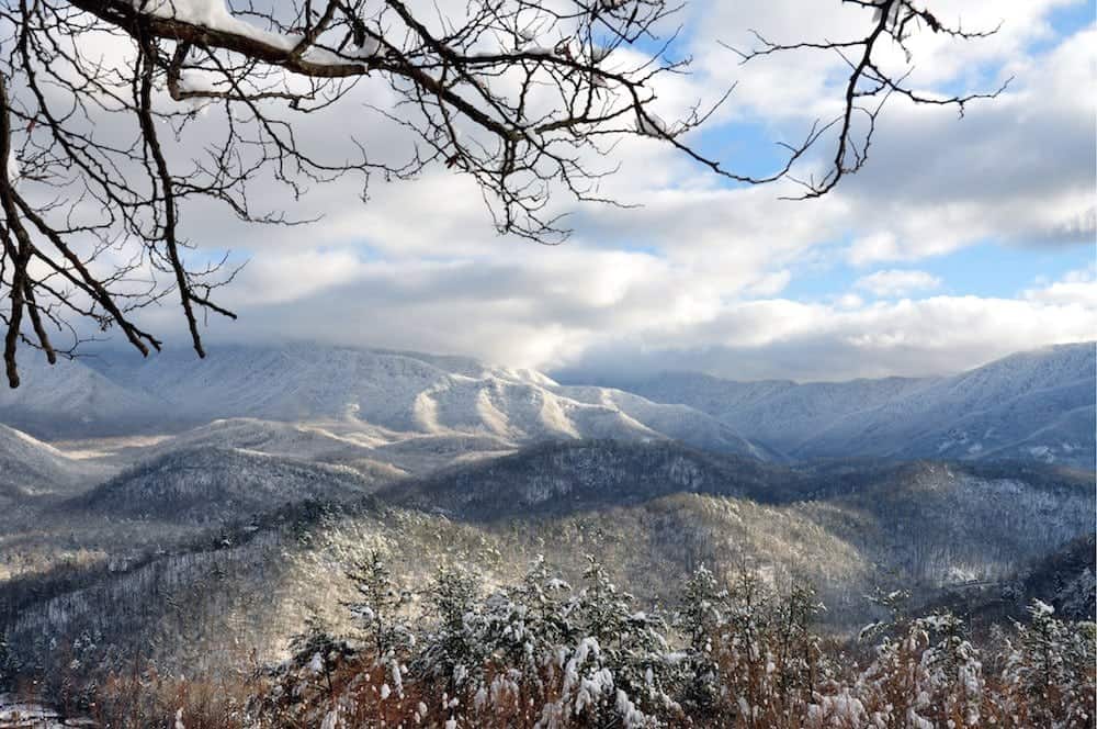 Beautiful photo of the snow covered mountains from a winter vacation in Gatlinburg TN.
