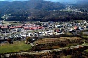 Birds-eye-view of the Pigeon Forge Parkway.