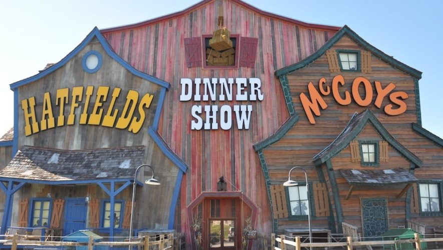 The exterior of the Hatfield and McCoy dinner show in Pigeon Forge