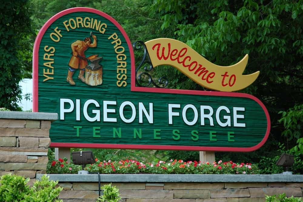 The Welcome to Pigeon Forge sign.