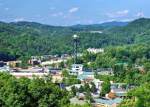Beautiful photo of the downtown skyline taken near our Gatlinburg Tennessee cabin rentals.