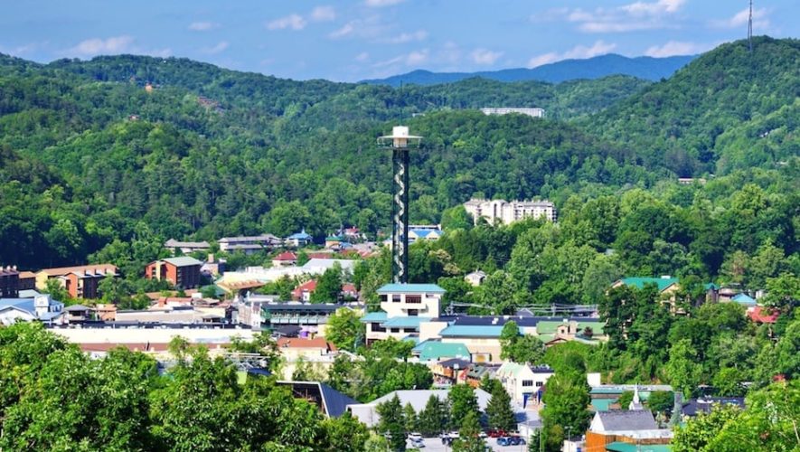 Beautiful photo of the downtown skyline taken near our Gatlinburg Tennessee cabin rentals.