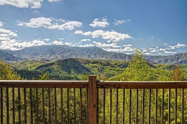 Photo taken from the deck of Eagles View, one of our cabins with mountain views in Pigeon Forge.