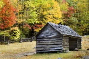 An historic cabin in Cades Cove in the fall.
