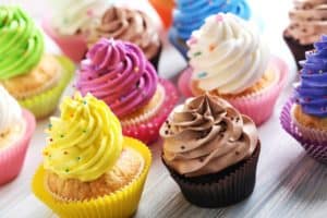 A collection of colorful cupcakes.