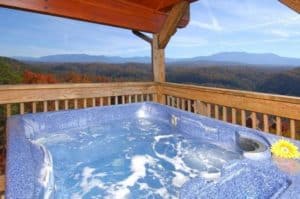 hot tub with smoky mountain view