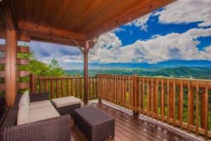 View of Smoky Mountains from deck on Sevierville cabin