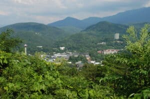 gatlinburg scenic overlook with view of mountains and downtown gatlinburg