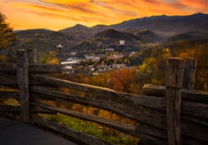 gatlinburg scenic overlook in the fall at sunset