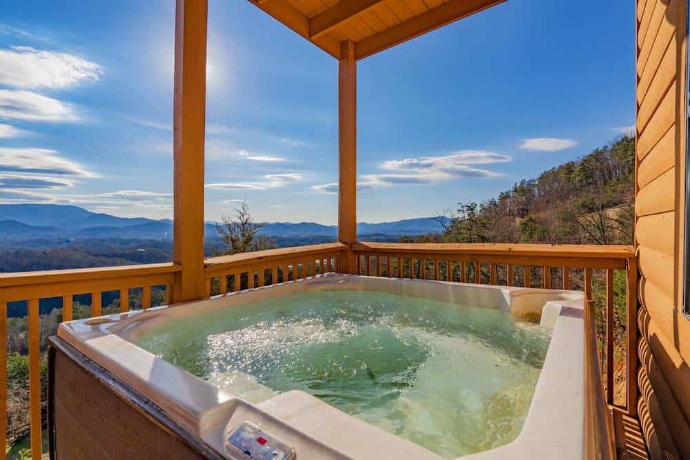 beary special hot tub on the deck of the pigeon forge cabin